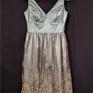 Adrianna Papell Gray and Gold Midi Dress